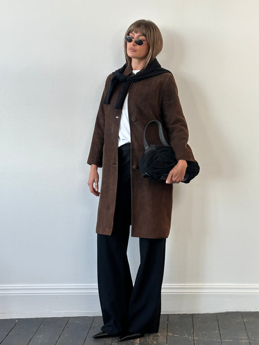 Pierre Balmain Alligator 1980s Suede Trench Coat - S/M