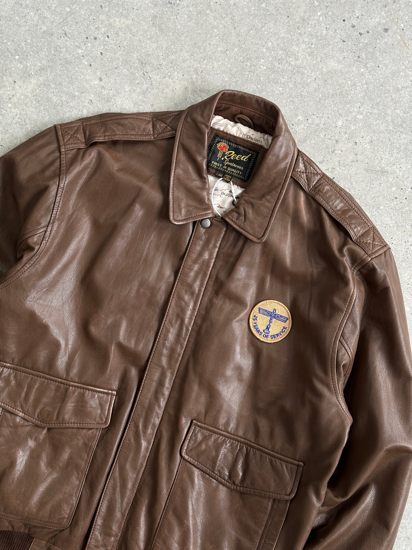 Vintage Embroidery Aviator Leather Bomber Jacket - M/L