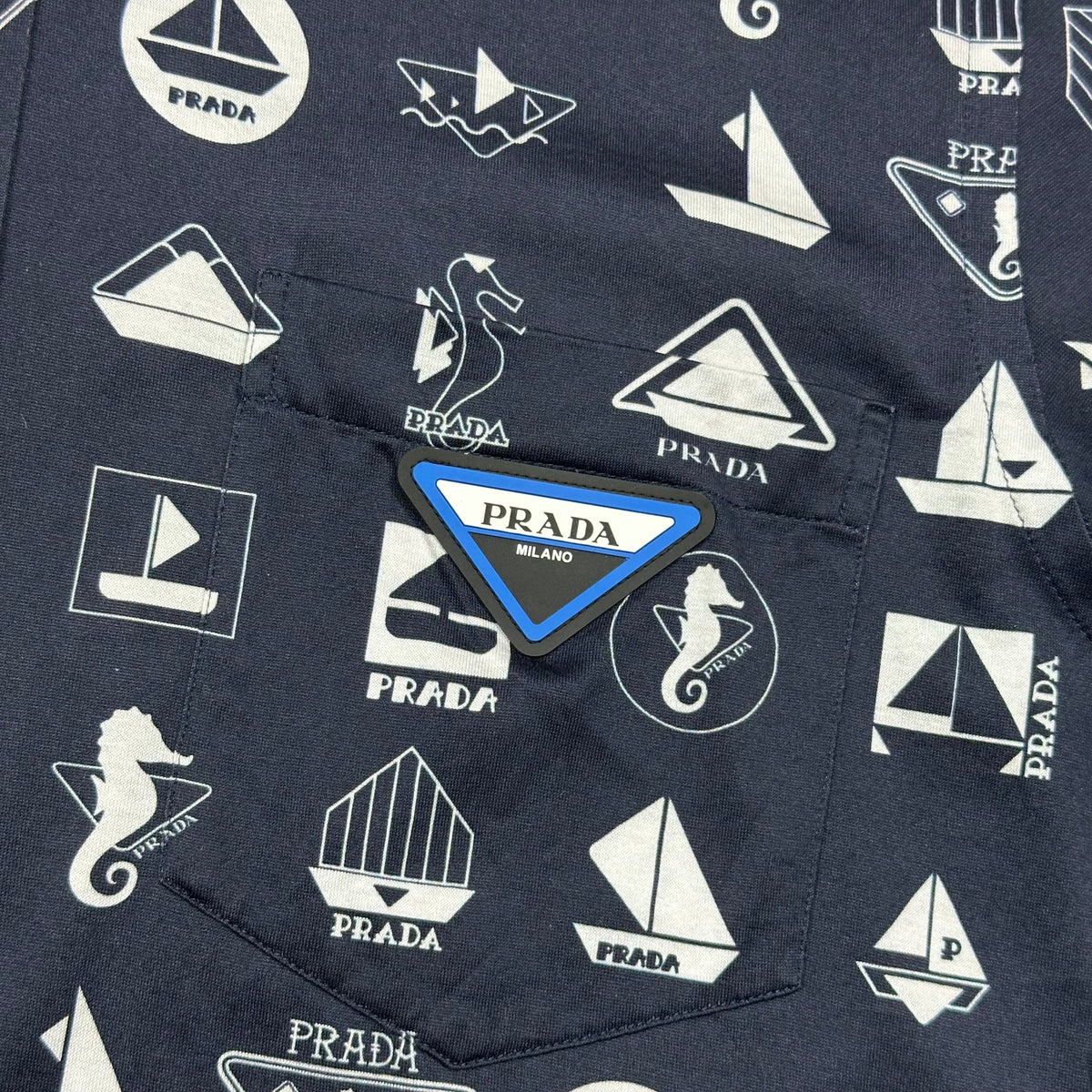 Prada 2018 Rubber Race Logo Sailing Print Shirt - M | Navy