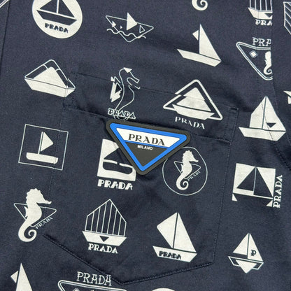 Prada 2018 Rubber Race Logo Sailing Print Shirt - M | Navy