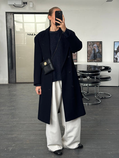 Vintage 1990s Wool Cashmere Double Breasted Belted Coat - L