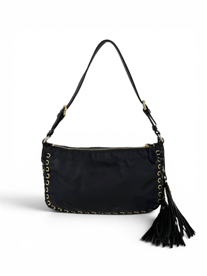 2000s RARE Prada Nylon Grommet Stitch Shoulder Bag | O/S, Black