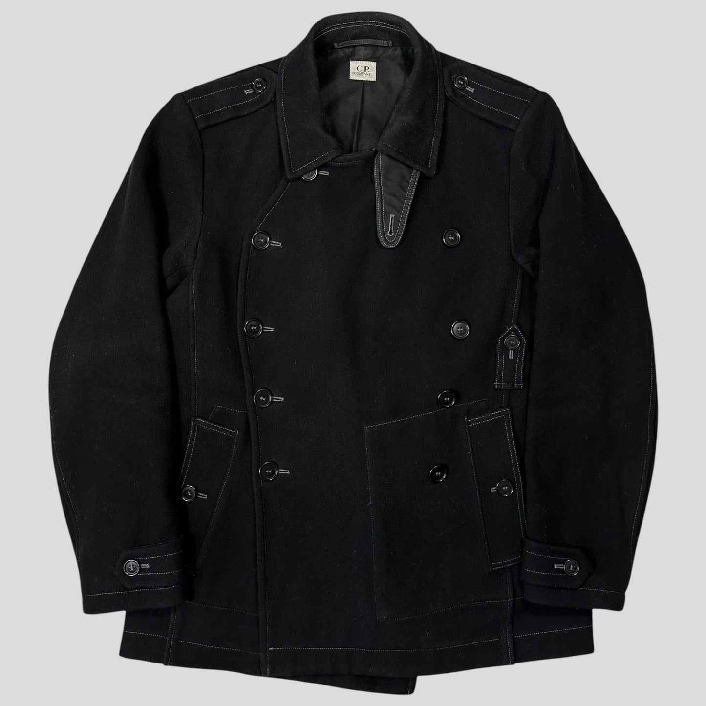 CP Company AW07 Heavy Wool Contrast Stitch Military Peacoat - IT52 | Default Title, Black