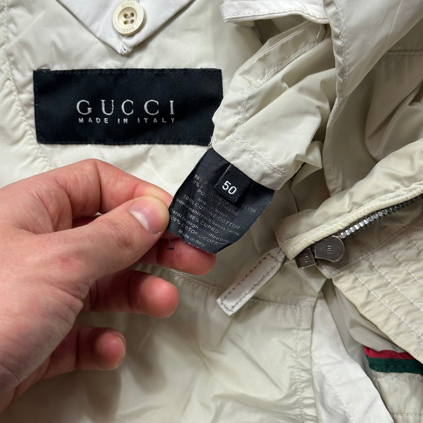 Gucci by Tom Ford 00’s Nylon Military Web Bomber Jacket - M/L | Default Title, White