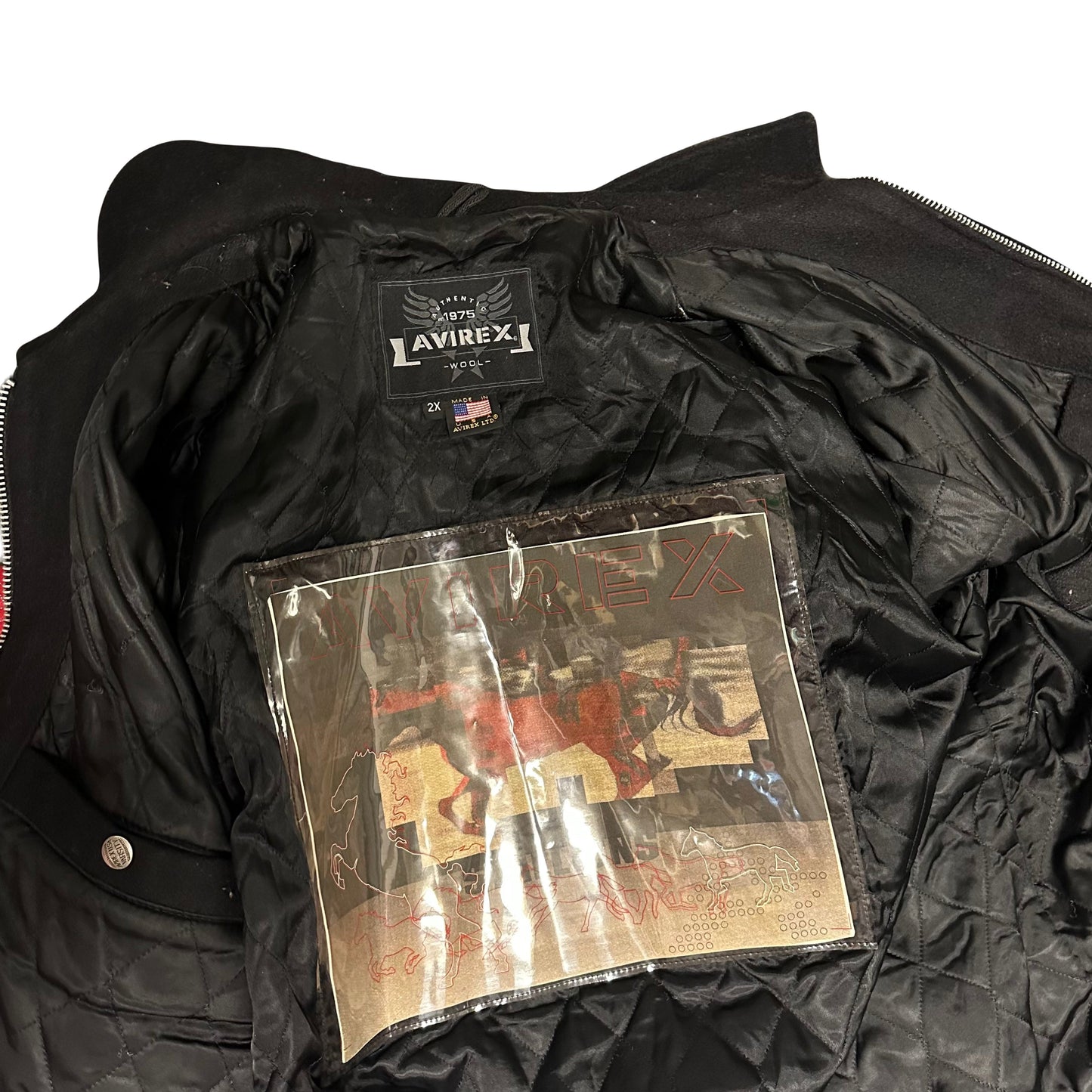 Avirex Stallions Leather & Wool Varsity Jacket In Black & Red ( XXL )