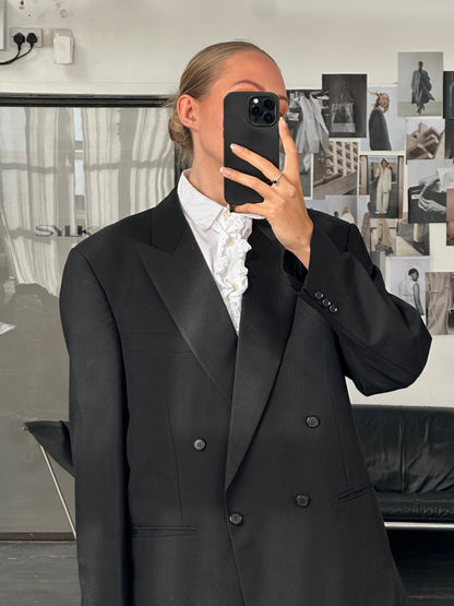 British Vintage 1980s Pure Wool Tuxedo Double Breasted Blazer - 44R/XL