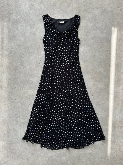 Vintage 2000s Pure Silk Polkadot A-Line Maxi Dress - M