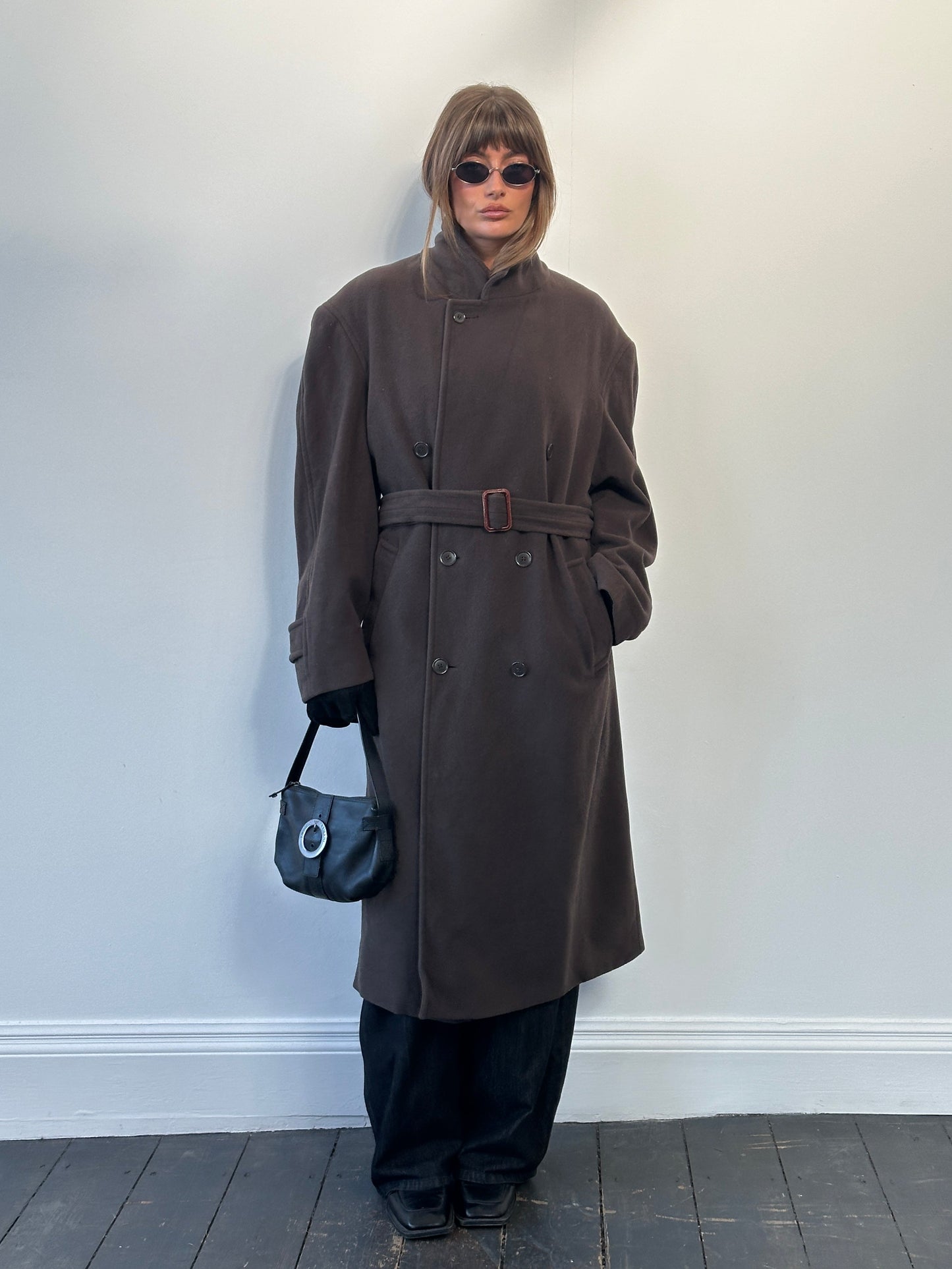 St Michael Italian 1990s Wool Belted Coat - XXL