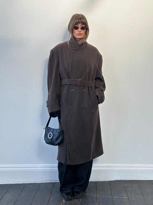 St Michael Italian 1990s Wool Belted Coat - XXL