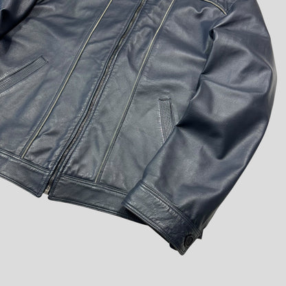 Versace 90’s Classic Premium Blue Leather Piped Moto Jacket - M