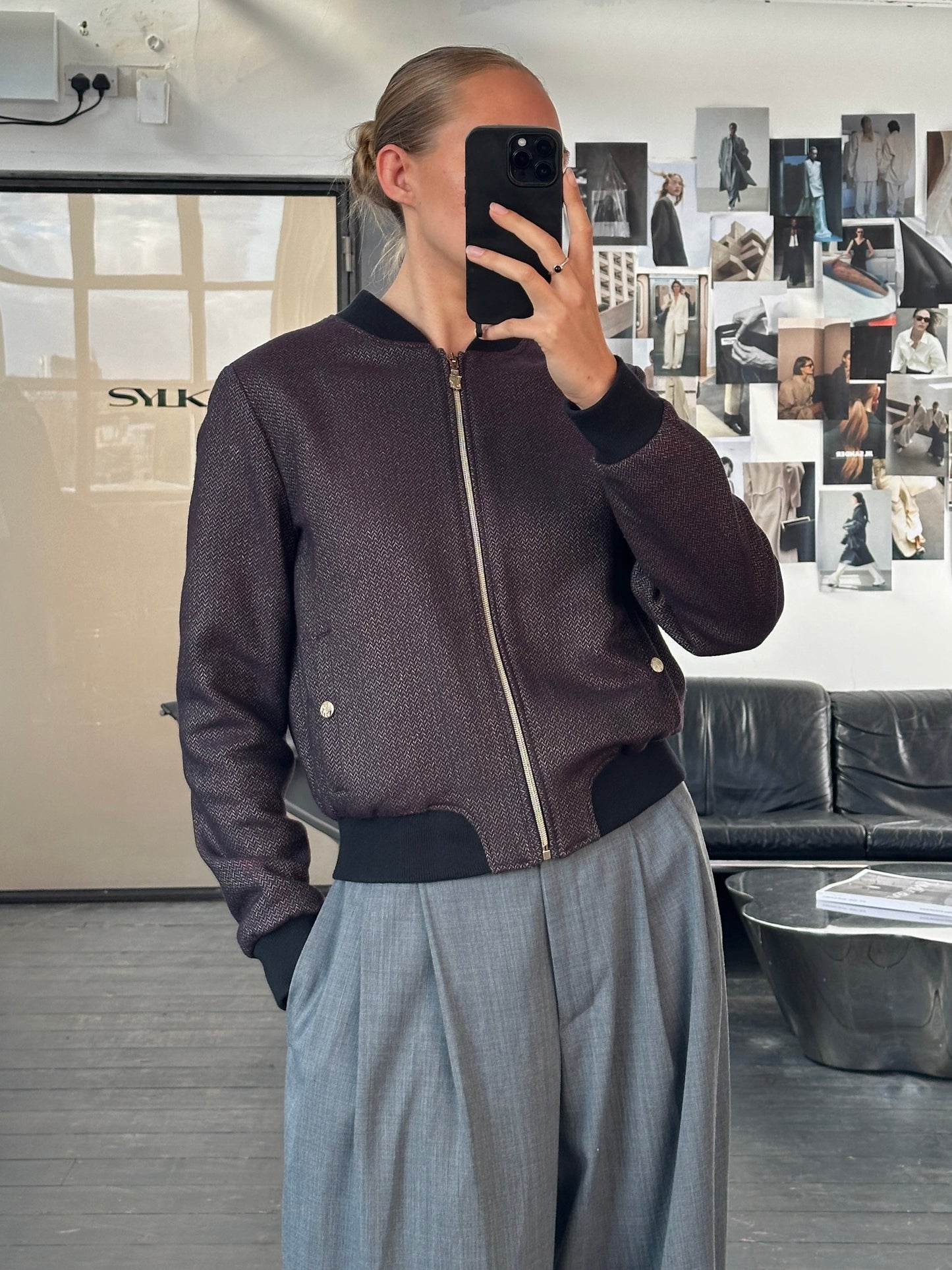 Versace Jeans 2000s Wool Herringbone Bomber Jacket - S/M