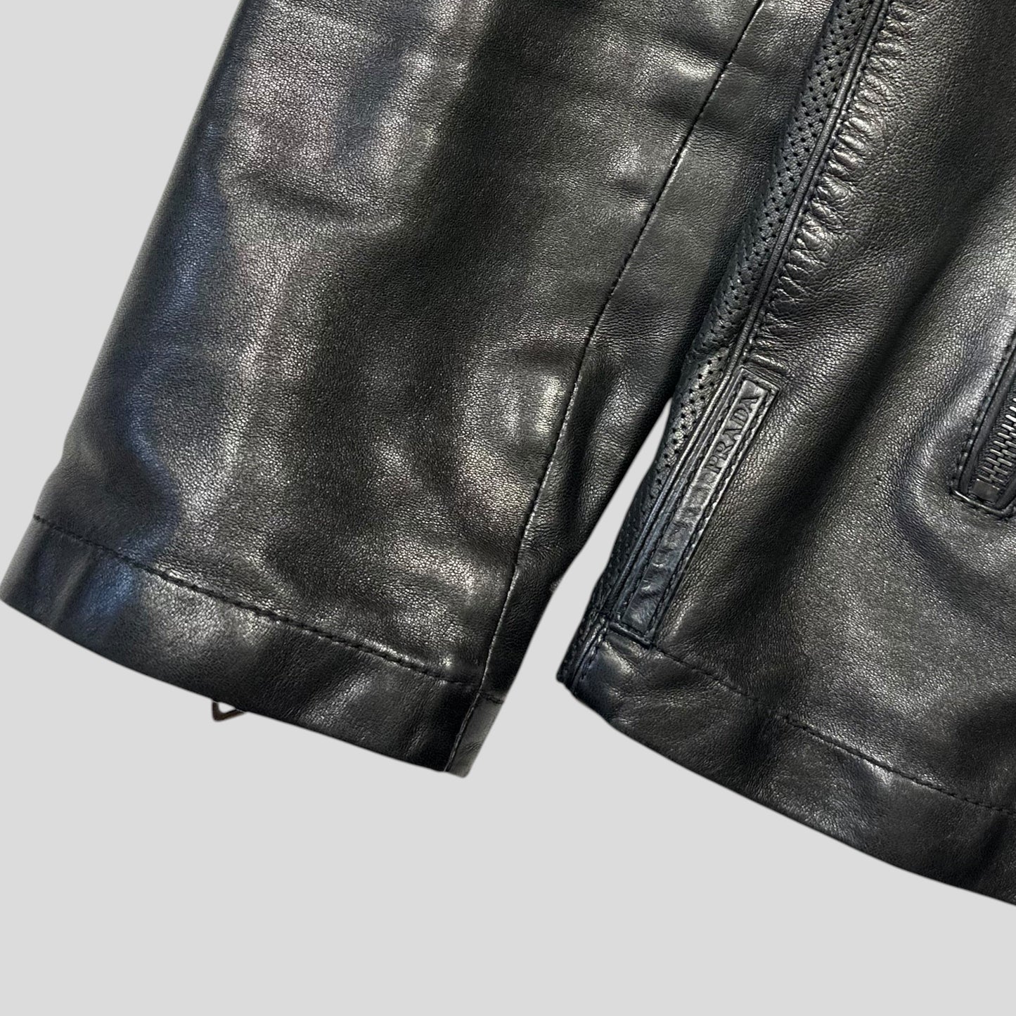 Prada Sport 2006 Leather Perforated Café Racer Logo Jacket - M