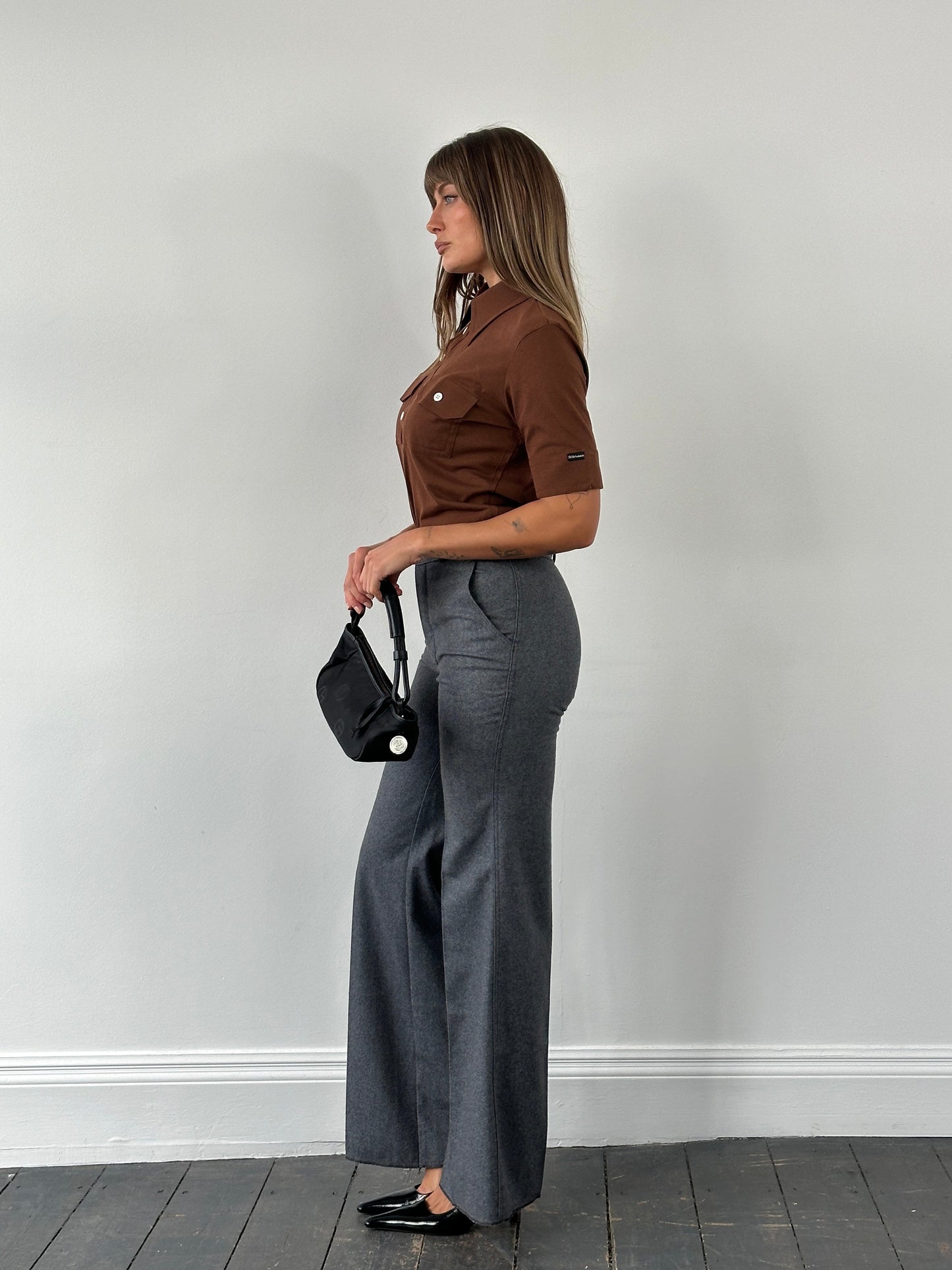 Italian Vintage 1970s Wool Flared Tailored Trousers - W28