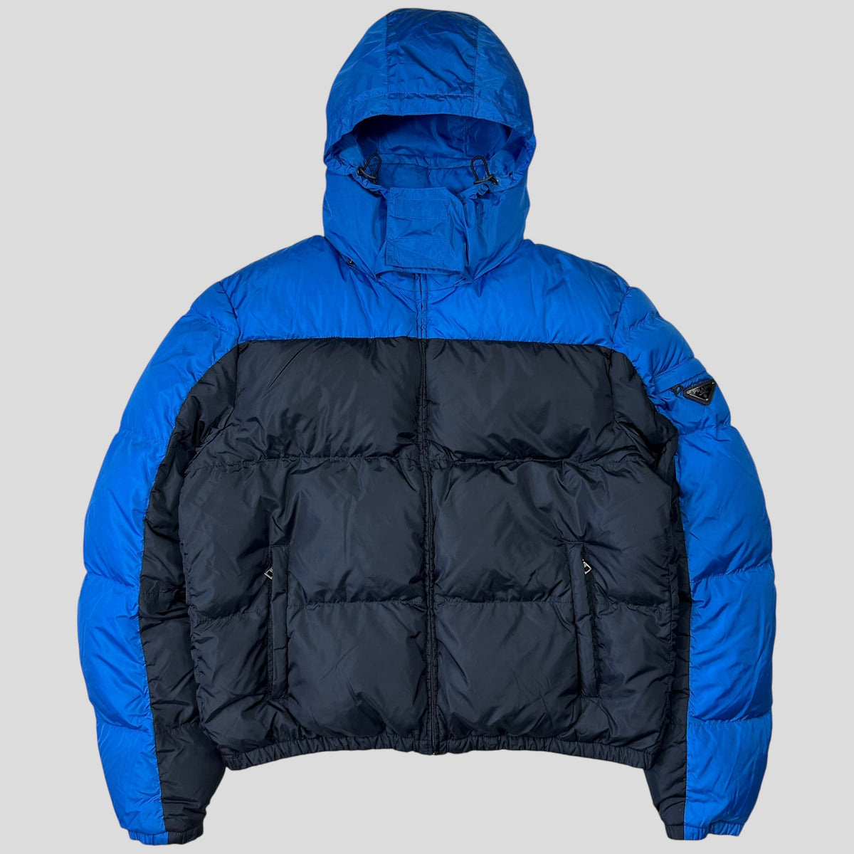 Prada 2012 Plaque Logo Bi-colour Nylon Goose Down Puffer Jacket - IT56 (L/XL) | Large, Blue
