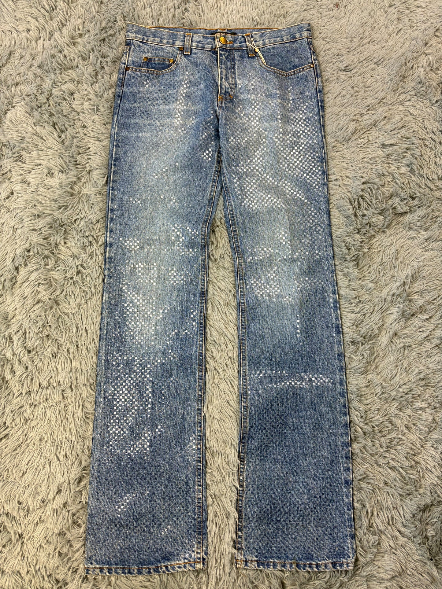 Roberto Cavalli 00’s Diamanté Square Embellished Crystal Jeans - S/M | O/S, Blue