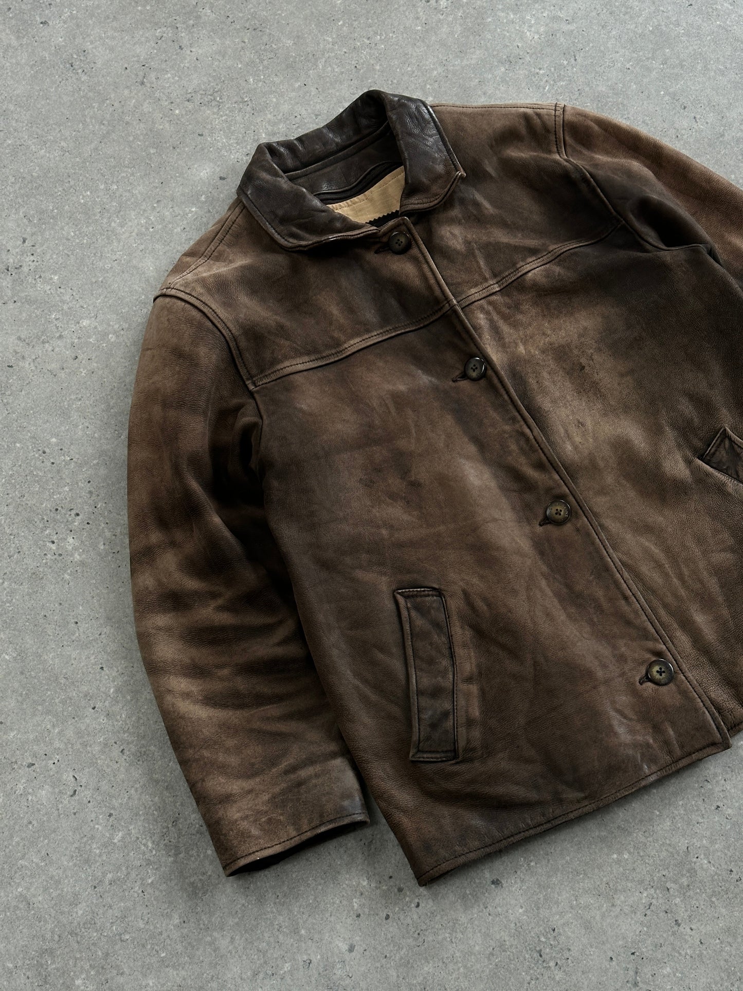 Vintage 1990s Distressed Leather Jacket - M