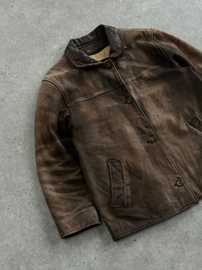 Vintage 1990s Distressed Leather Jacket - M