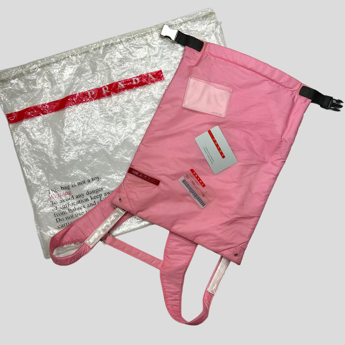 Prada Sport SS99 Baby Pink 3m Nylon Bucket Backpack + Cards & Dustbag | O/S