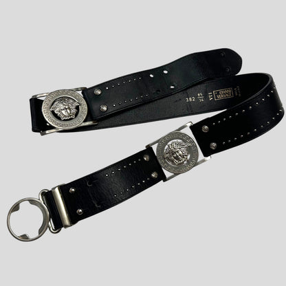 Gianni Versace 90’s Studded Metal Medusa Leather Belt | O/S, Black