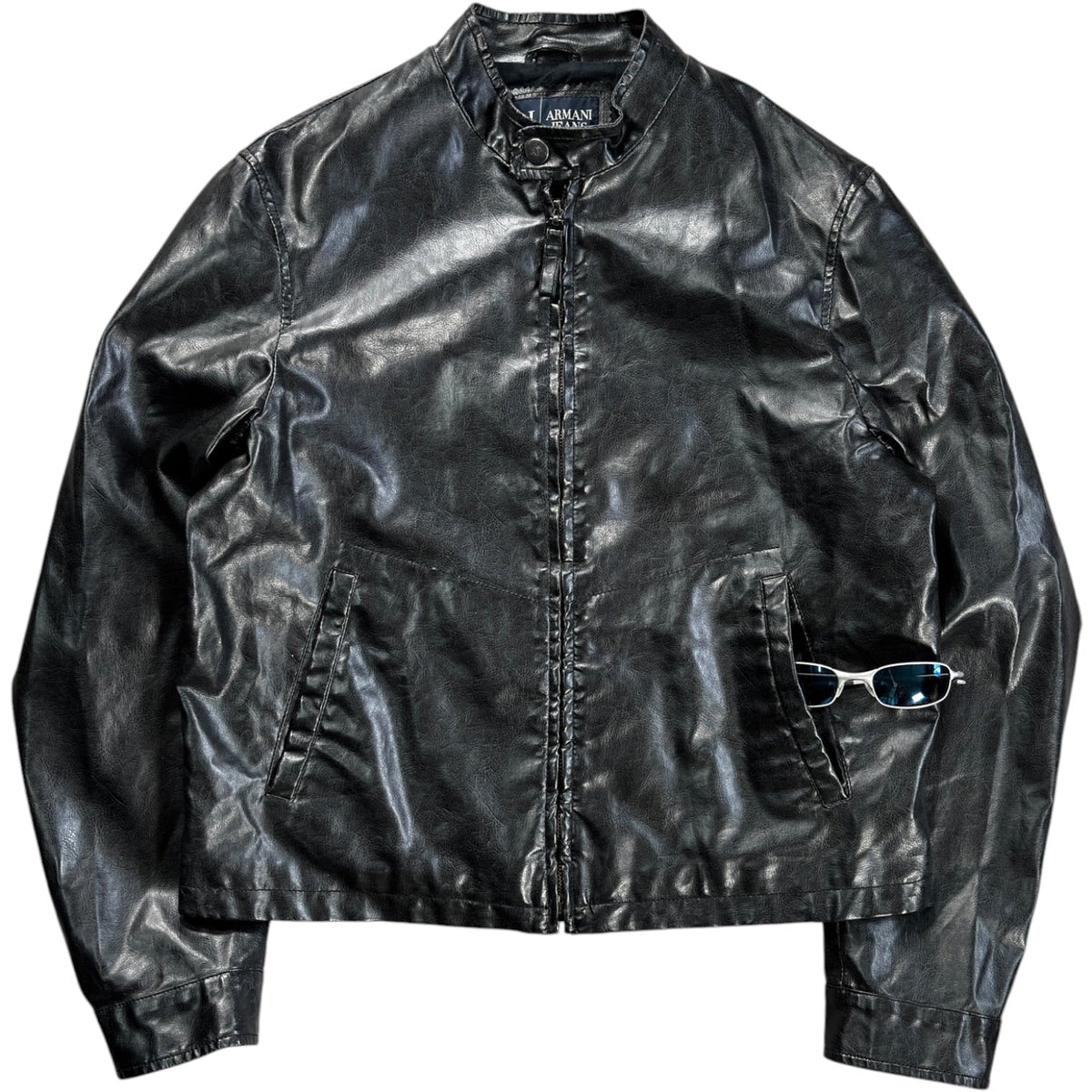 Armani Jeans 00’s Cropped Faux Leather Jacket M | Medium, Black