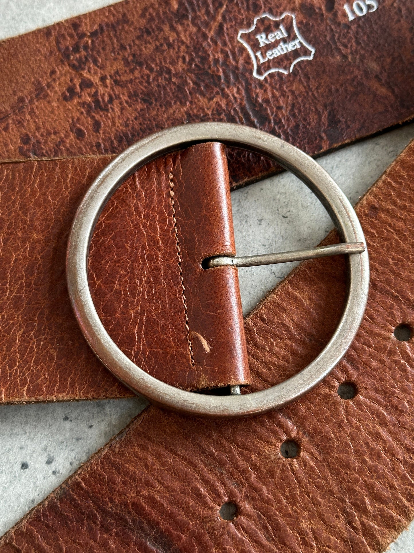 Vintage 1990s Round Leather Chunky Belt - W38-42