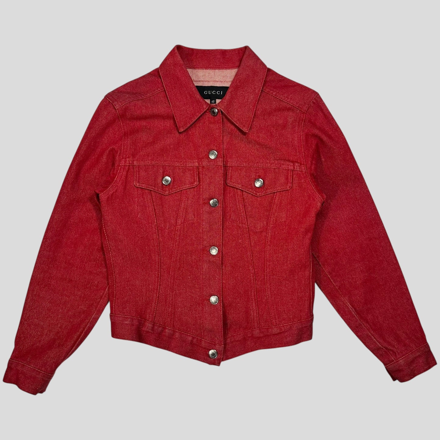 Gucci by Tom Ford 1999 Red Denim Cropped Front Drop Jacket - IT42