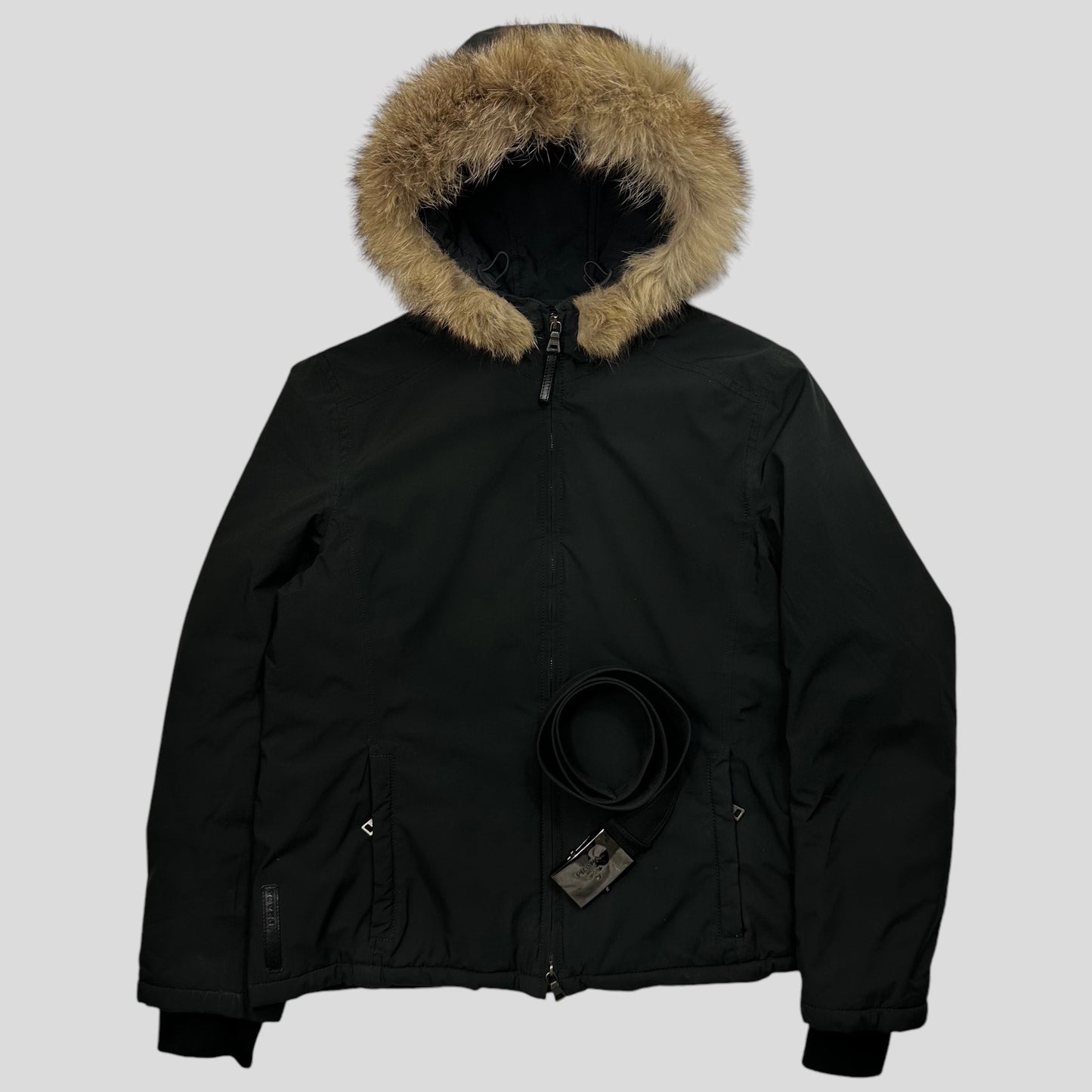 Prada Sport 2006 Fox Fur Goretex Belted Technical Jacket - IT46