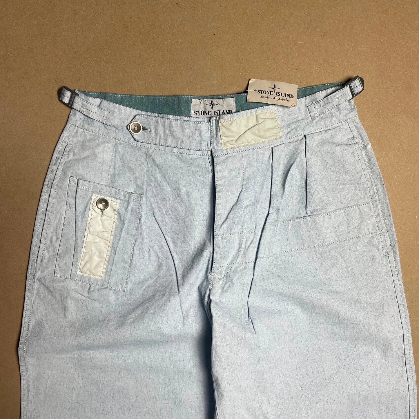 S/S 1983 Ice Blue Plated Tela Stella Poachers Pants