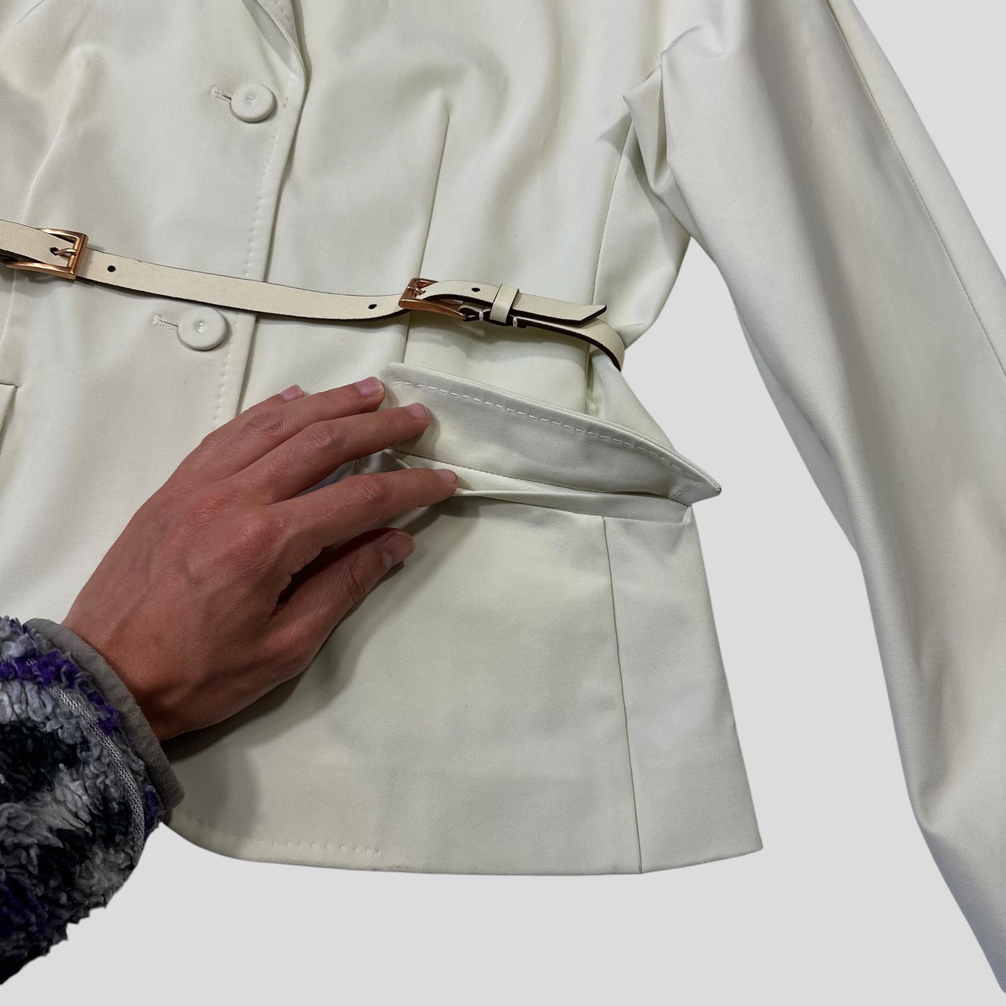 Prada Milano SS99 Tecno Stretch Belted Blazer Jacket - IT44 | Default Title, Cream