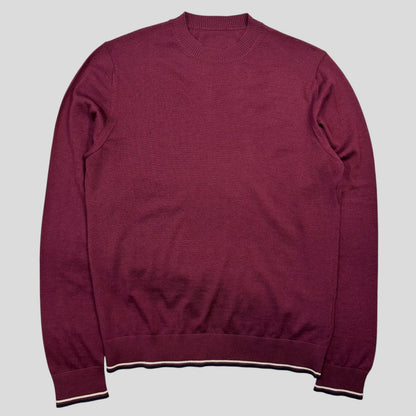 Prada Milano 2018 Wine Ribbed Silk & Wool Knit Sweater - M | Default Title, Burgundy