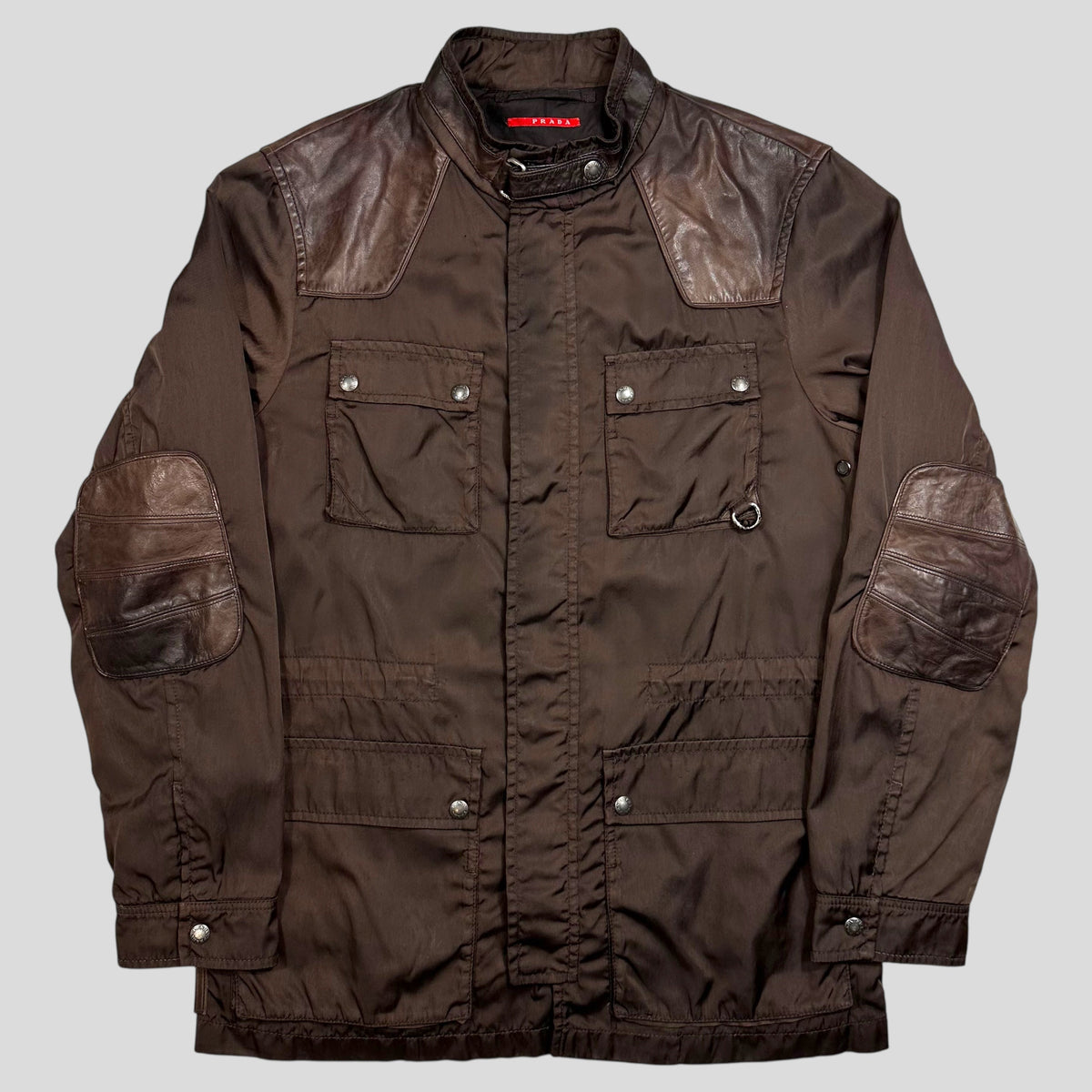 Prada Sport 2008 Nylon & Leather Hybrid Moto Field Jacket - IT54 (L) | Large, Brown