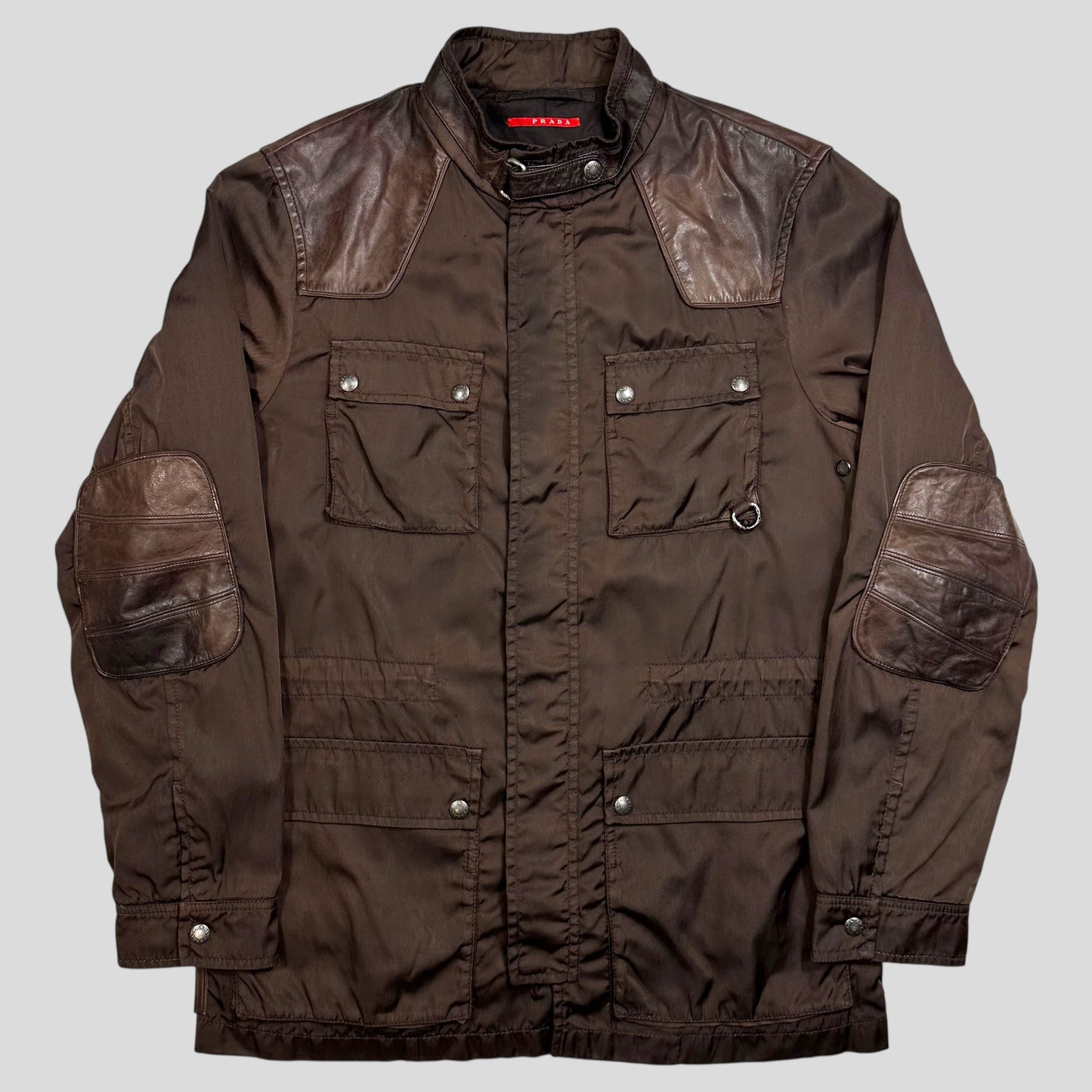 Prada Sport 2008 Nylon & Leather Hybrid Moto Field Jacket - IT54 (L) | Default Title, Brown