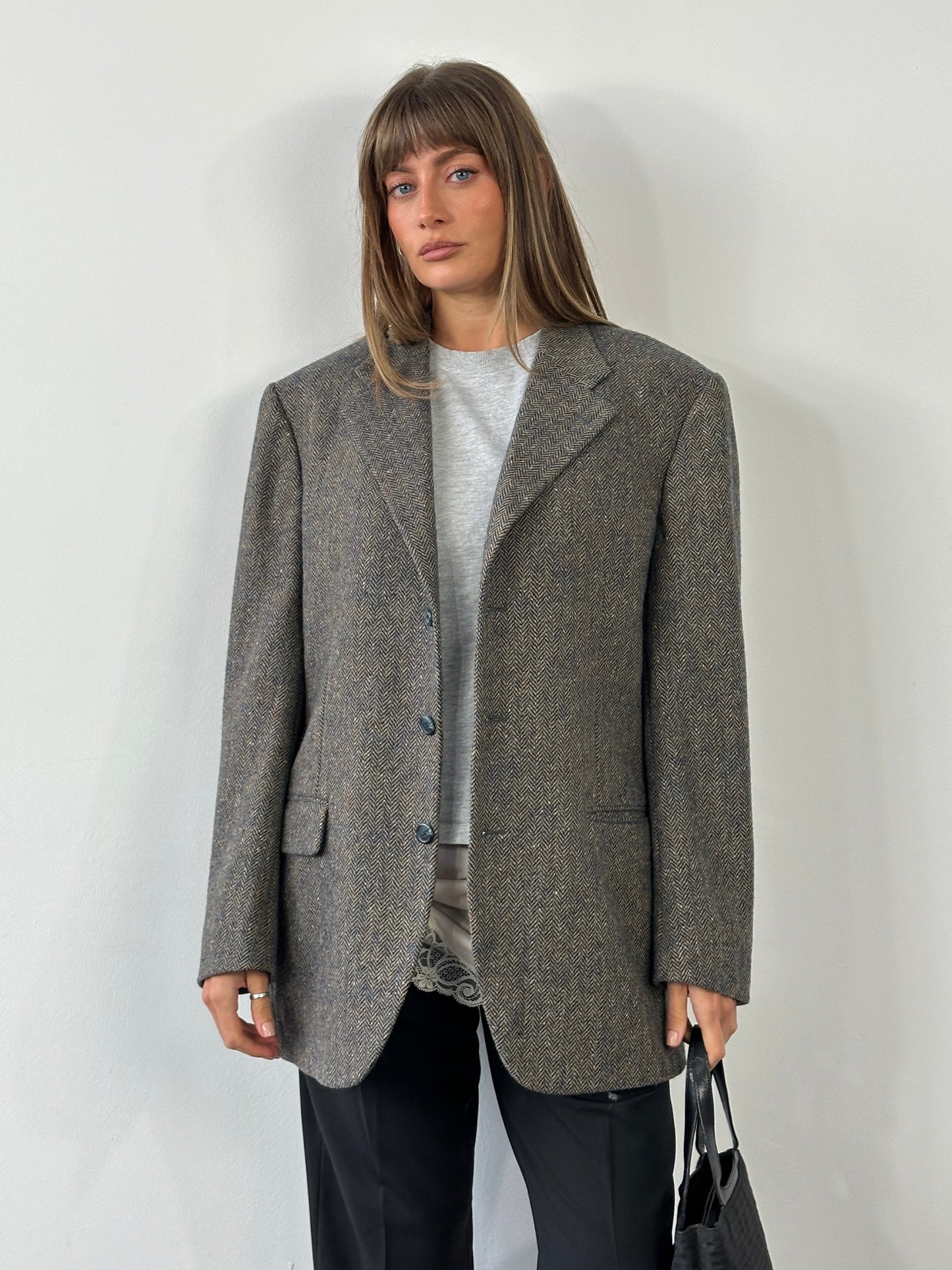 Burberry 1990s Herringbone Pure Wool Single Breasted Blazer - 42R/XL