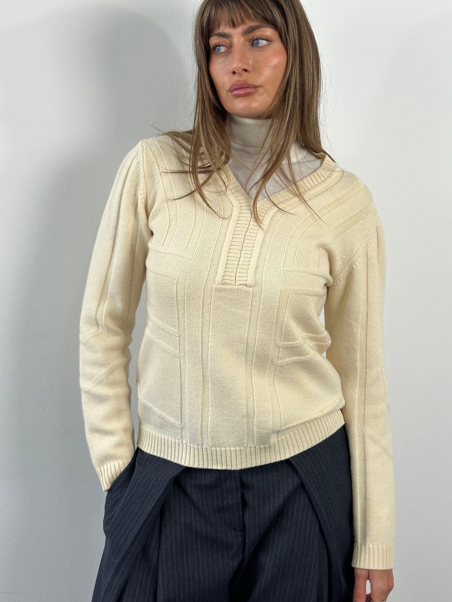 Versace Jeans Couture 2000s Pure Merino Wool Structured Knit Jumper - XS/S