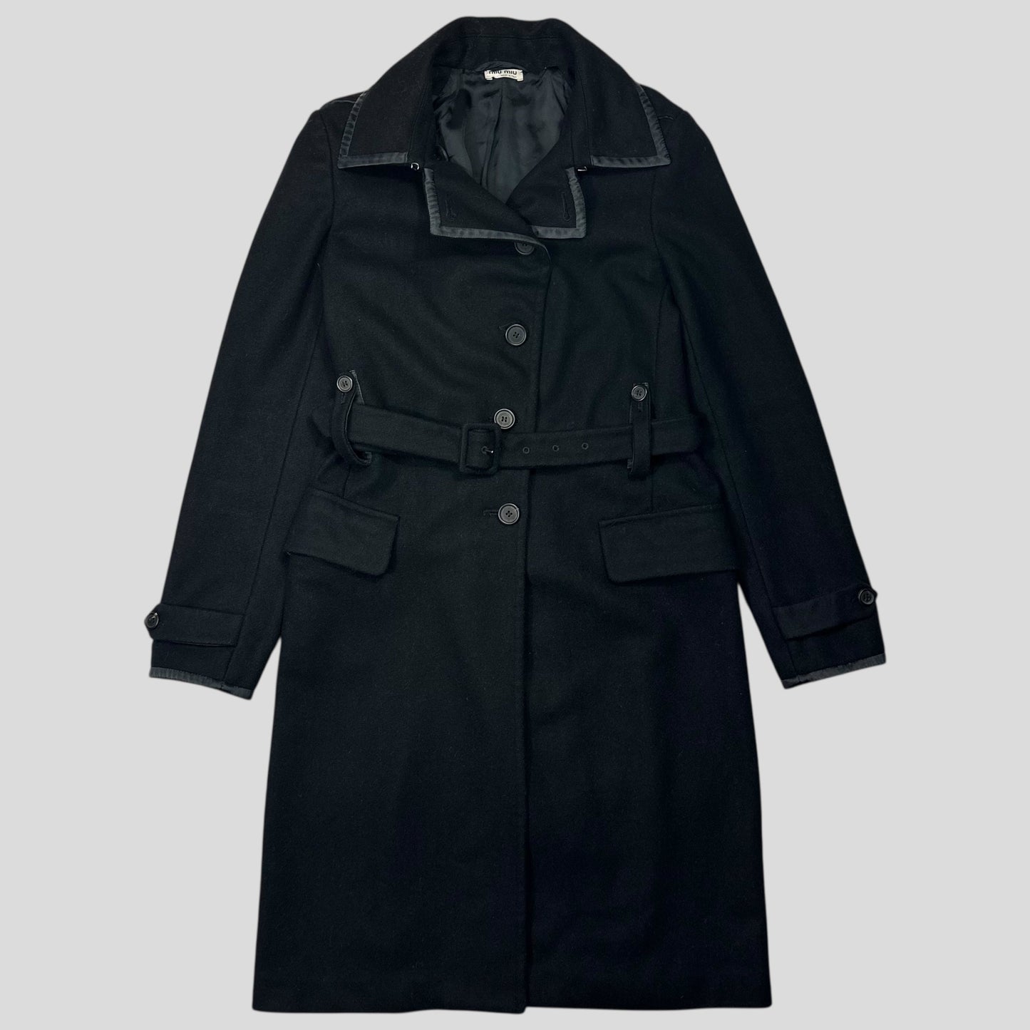 Miu Miu 2006 Wool + Nylon Mini Belted Trench Coat - IT38 | Default Title, Black