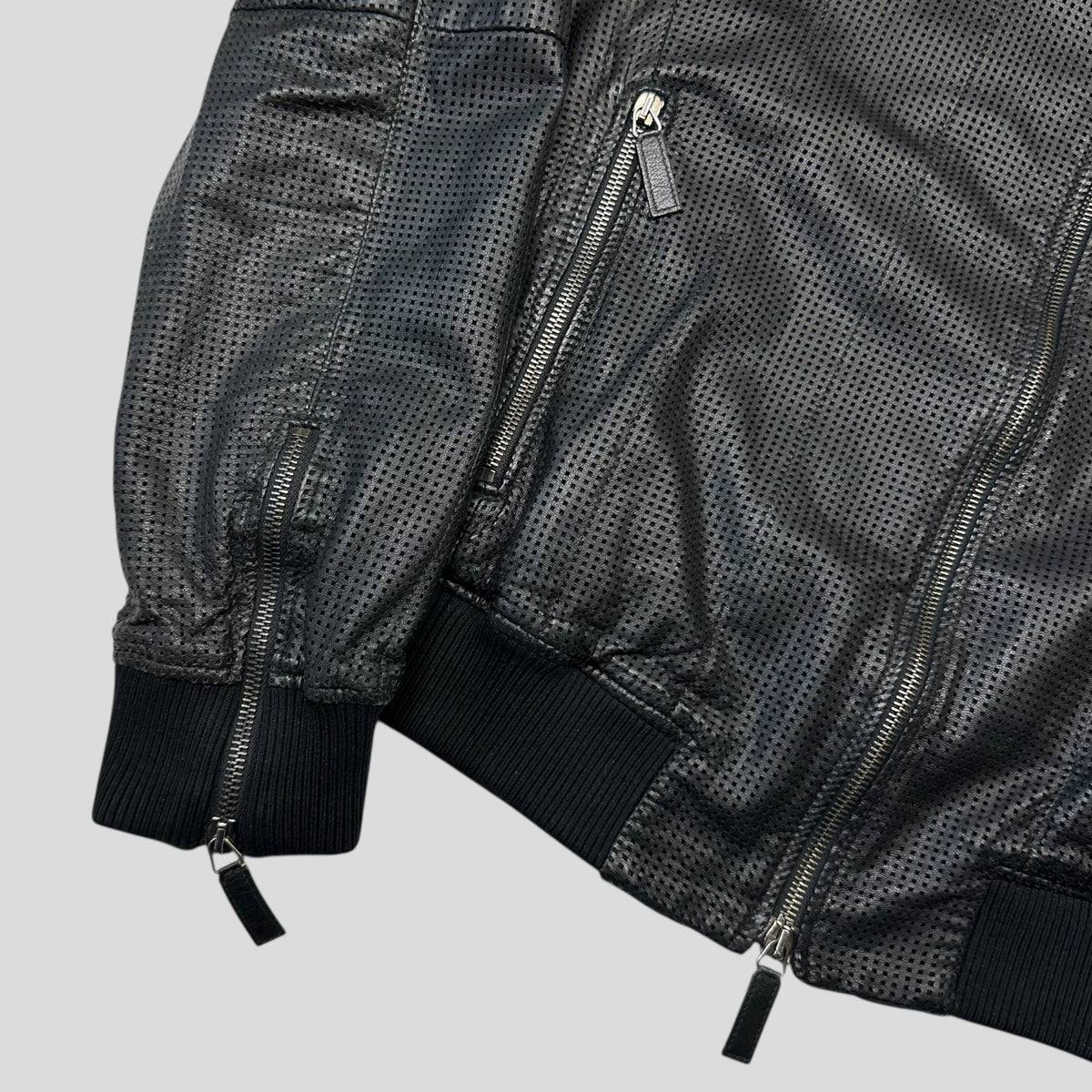 Emporio Armani 2009 Perforated Mesh Lambskin Leather Bomber - IT52 (M) | Large, Burgundy