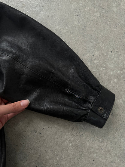 Vintage Ruched Leather Jacket - M
