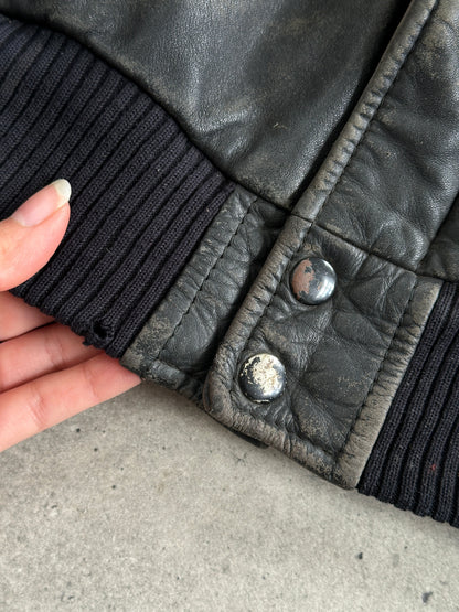 Vintage Distressed Leather Bomber Jacket - M/L