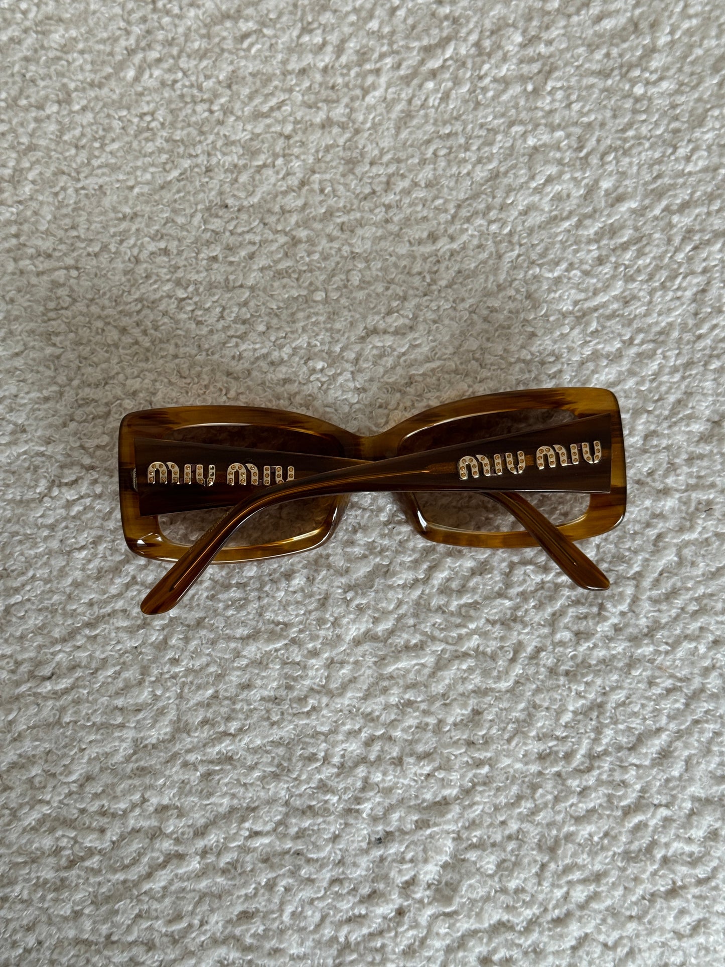 2000s Miu Miu Diamanté Square Brown Tortoise Sunglasses | O/S, Brown