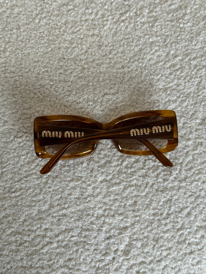 2000s Miu Miu Diamanté Square Brown Tortoise Sunglasses | O/S, Brown