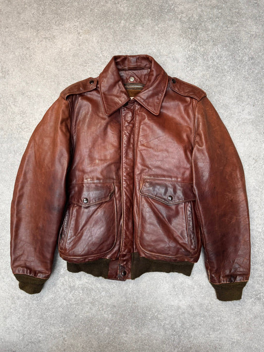 Schott Burgundy Leather Bomber Jacket