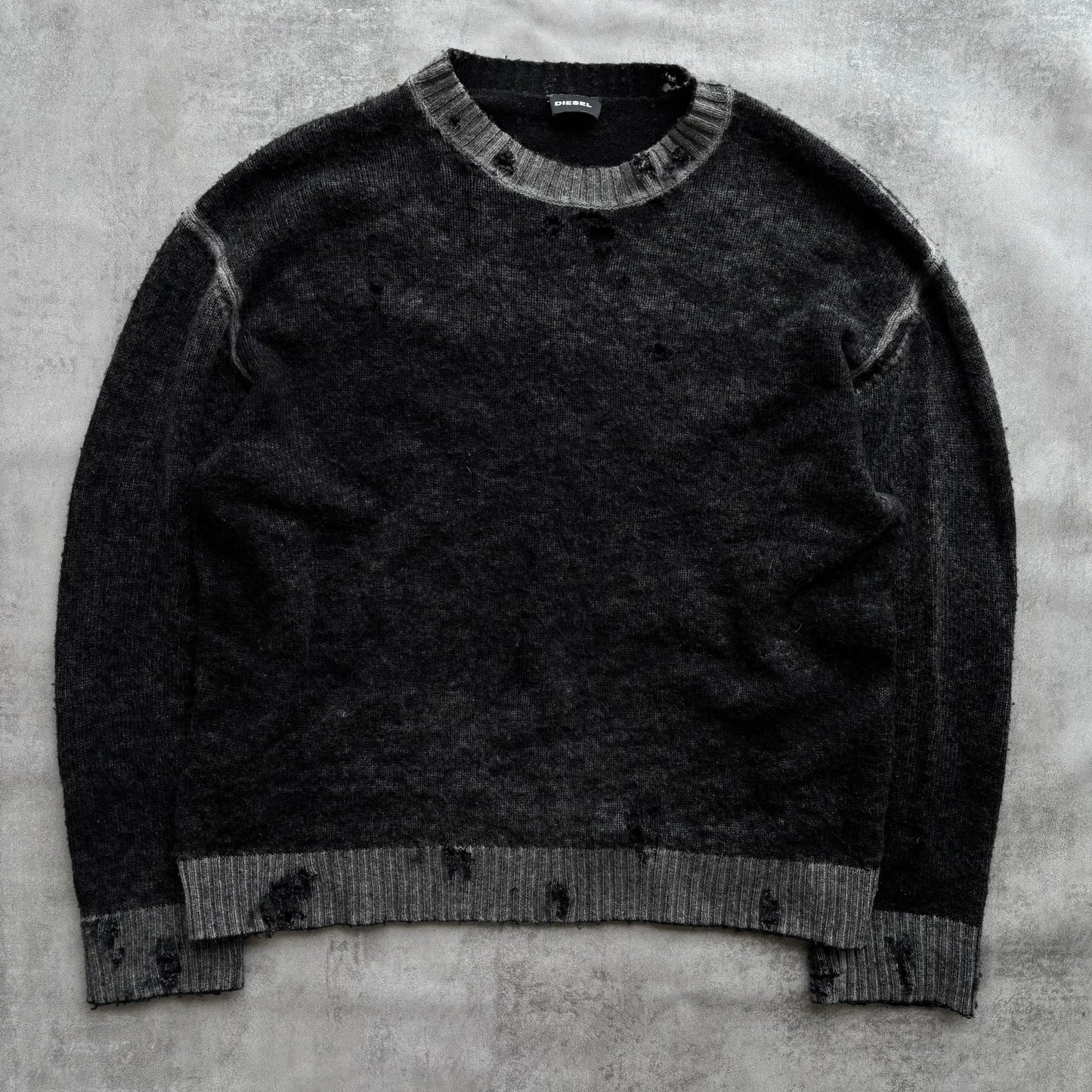 DIESEL DISTRESSED KNIT JUMPER | O/S, Black