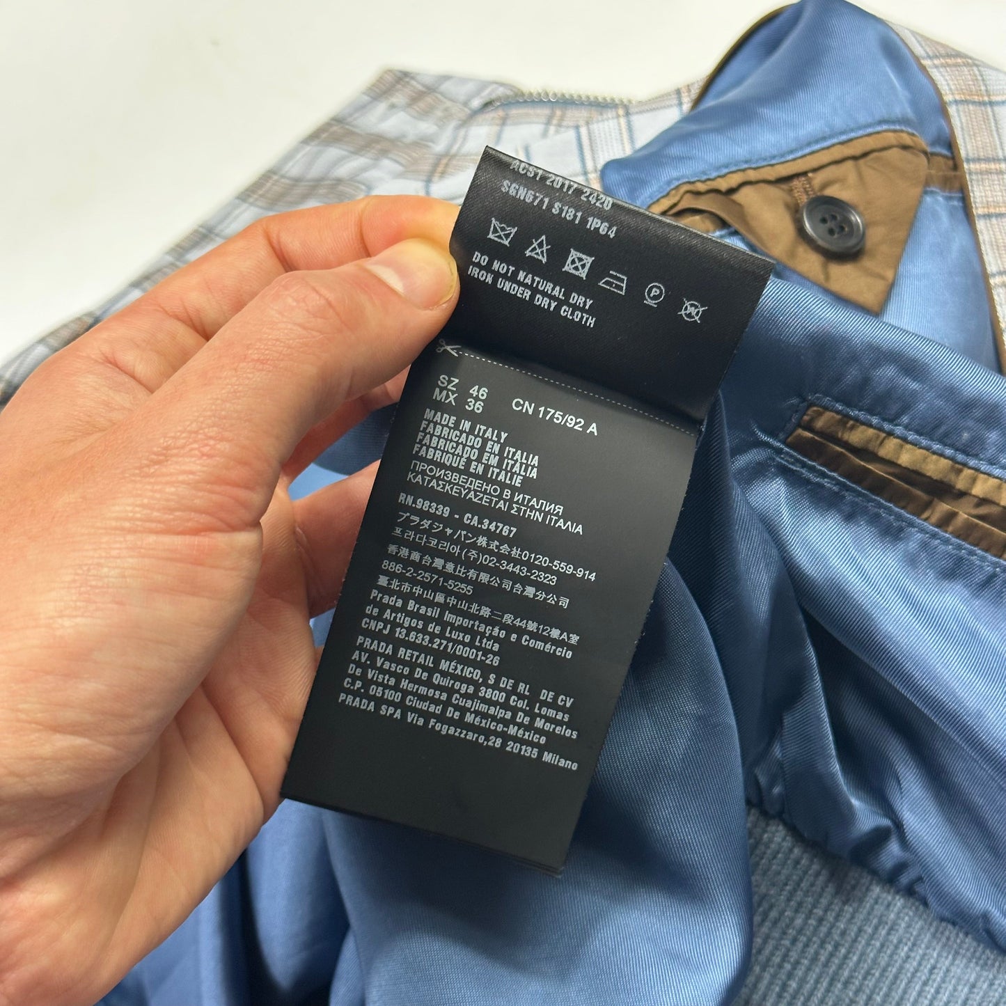 Prada SS17 Lined Cotton Checkered Bomber Jacket - IT46 (S) | Default Title, Blue