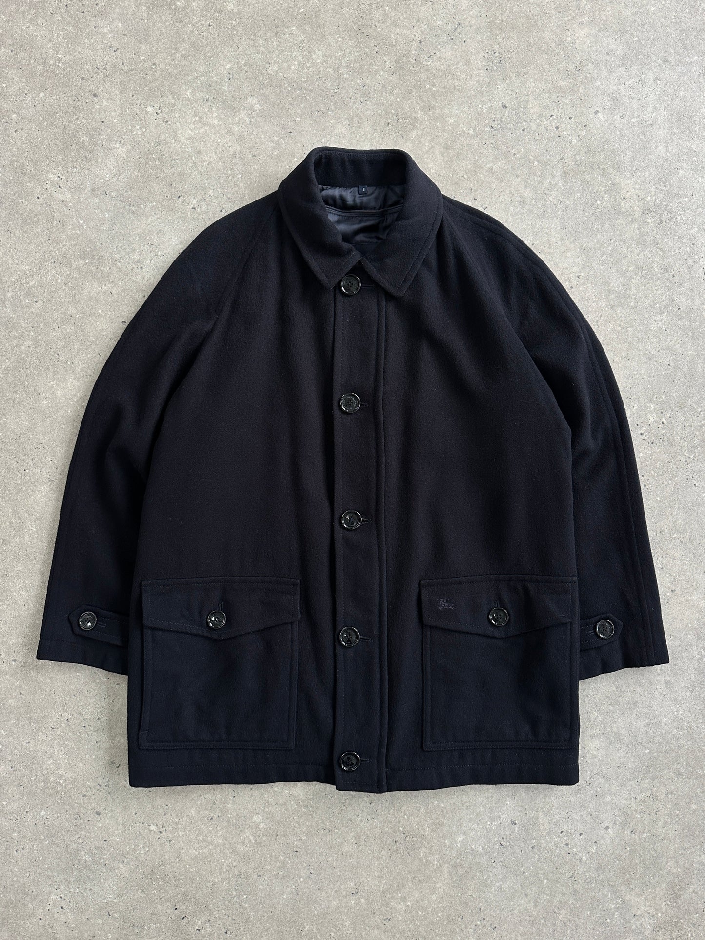 Burberry London 1990s Wool Single Breasted Logo Coat - L/XL