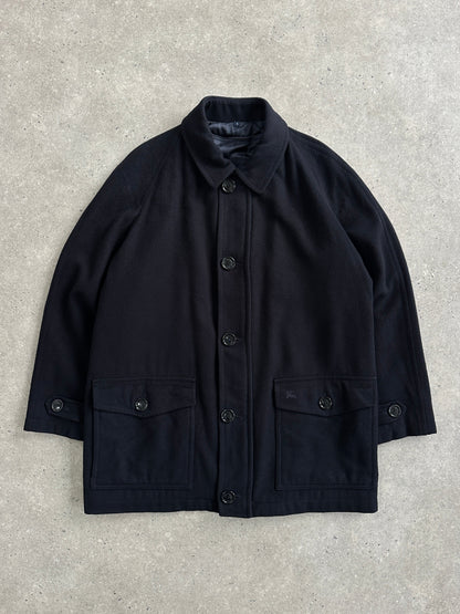 Burberry London 1990s Wool Single Breasted Logo Coat - L/XL