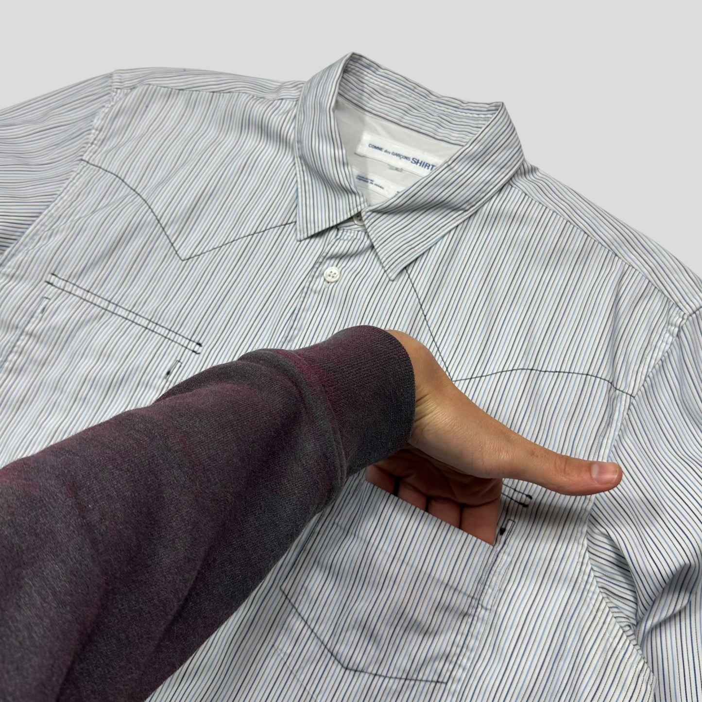 CDG SHIRT 00’s Reversible Embroidered Stripe Boxy Shirt - M/L