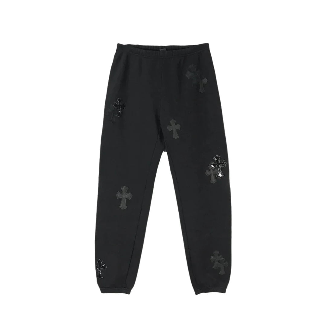 Chrome Hearts Patent Leather Cross Sweatpants | Medium, Black