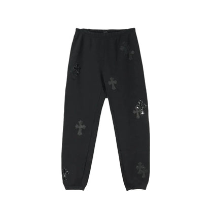 Chrome Hearts Patent Leather Cross Sweatpants | Medium, Black