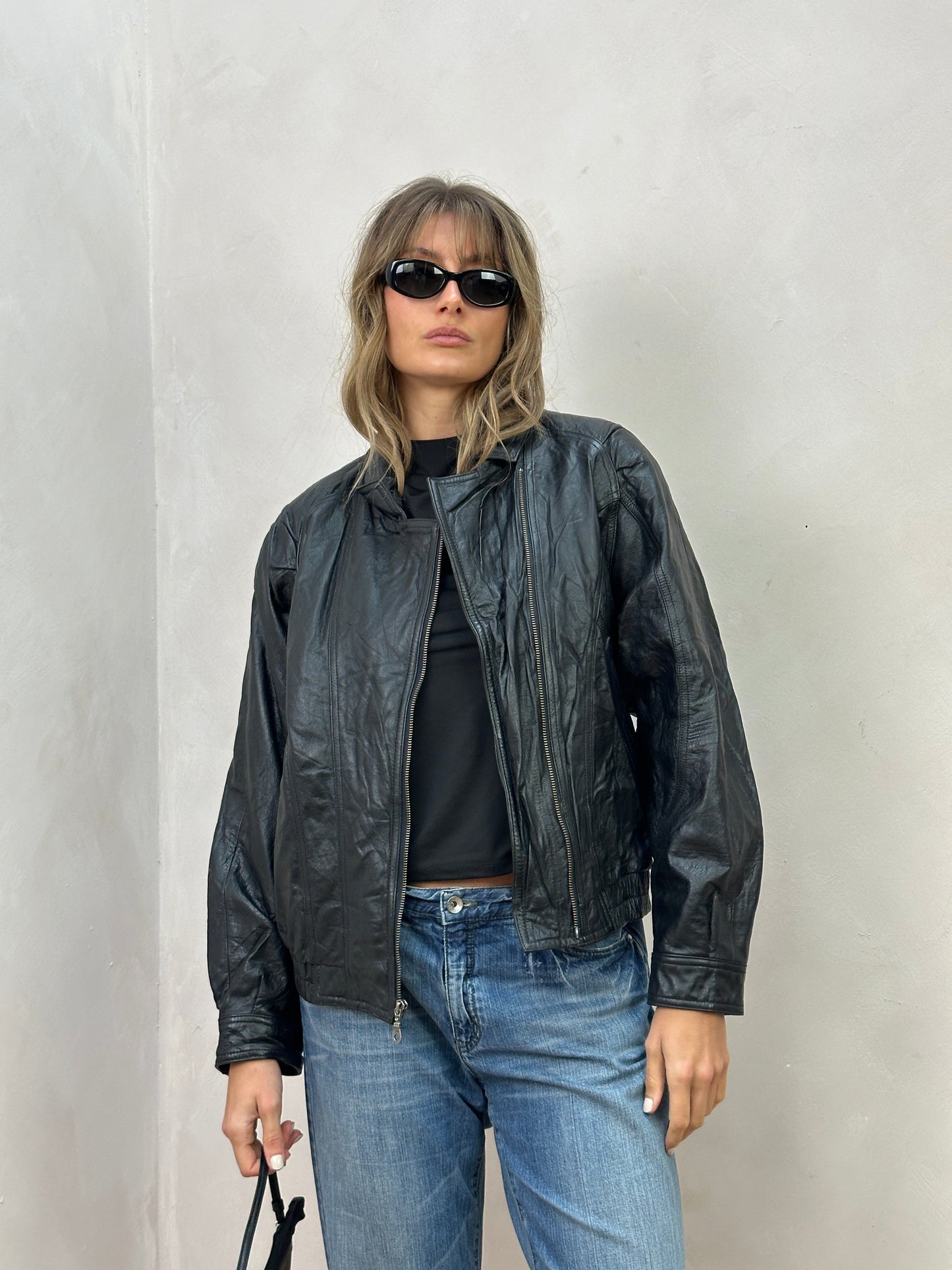 Vintage Leather Biker Jacket - S/M