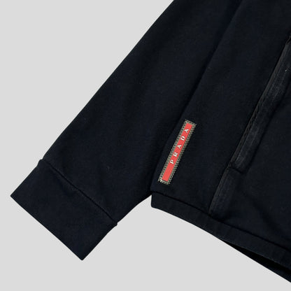 Prada 2017 Red Tab Boxy Cropped Piped Zip-up Hoodie - M